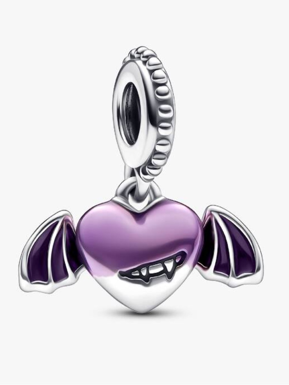 Pandora Sterling Silver Vampire Winged Heart Dangle Charm Purple Enamel